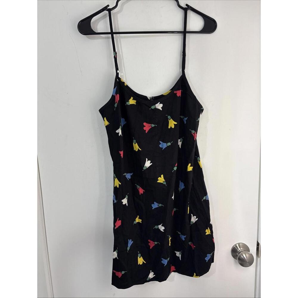 American Apparel Slip Dress Size M Black Floral Above Knee Sleeveles Y2K VISCOSE